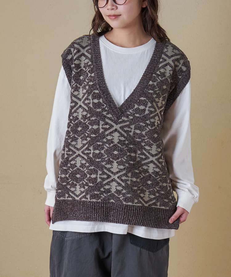 CUBE SUGAR(キューブシュガー) |【秋冬新作】モール ジャガード ニット Vネック ベスト