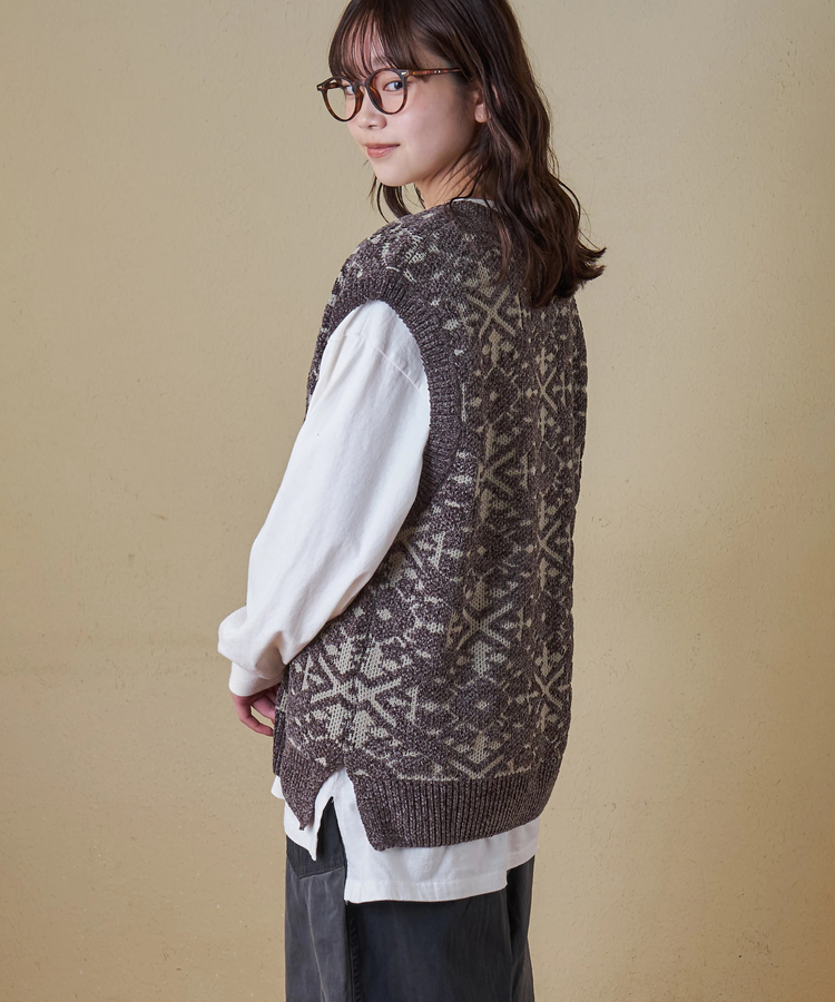 CUBE SUGAR(キューブシュガー) |【秋冬新作】モール ジャガード ニット Vネック ベスト