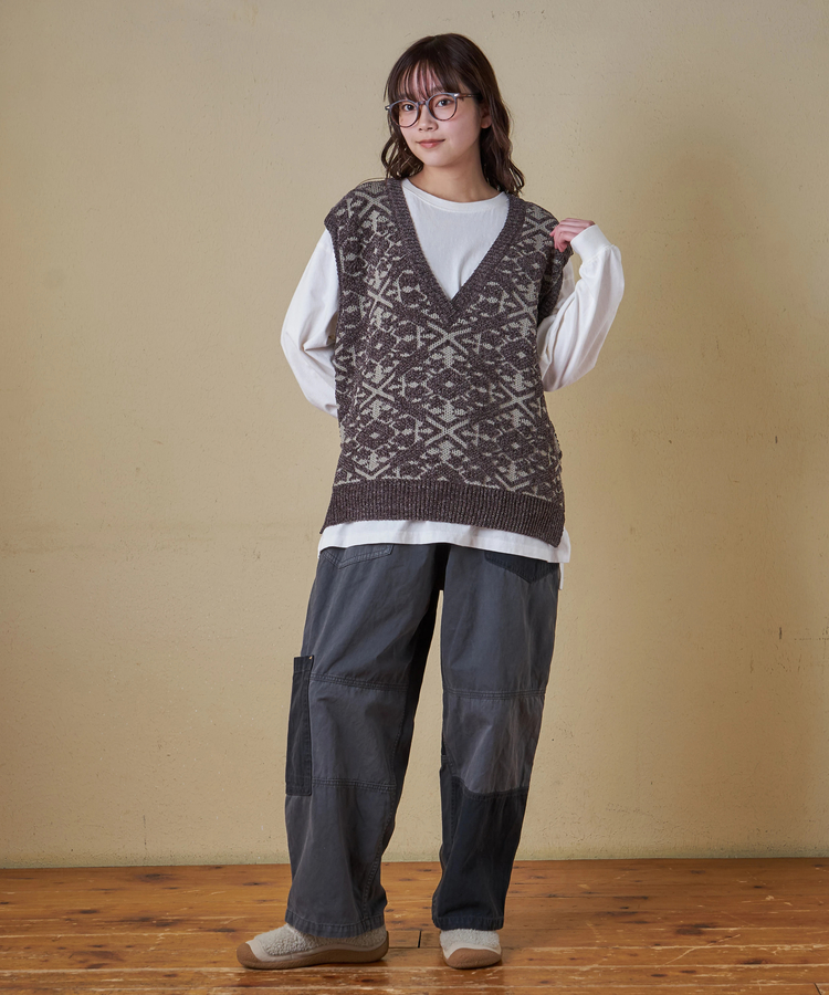 CUBE SUGAR(キューブシュガー) |【秋冬新作】モール ジャガード ニット Vネック ベスト