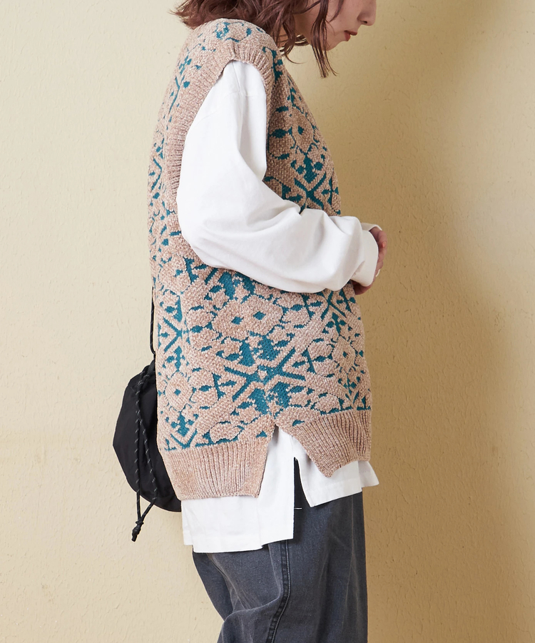 CUBE SUGAR(キューブシュガー) |【秋冬新作】モール ジャガード ニット Vネック ベスト