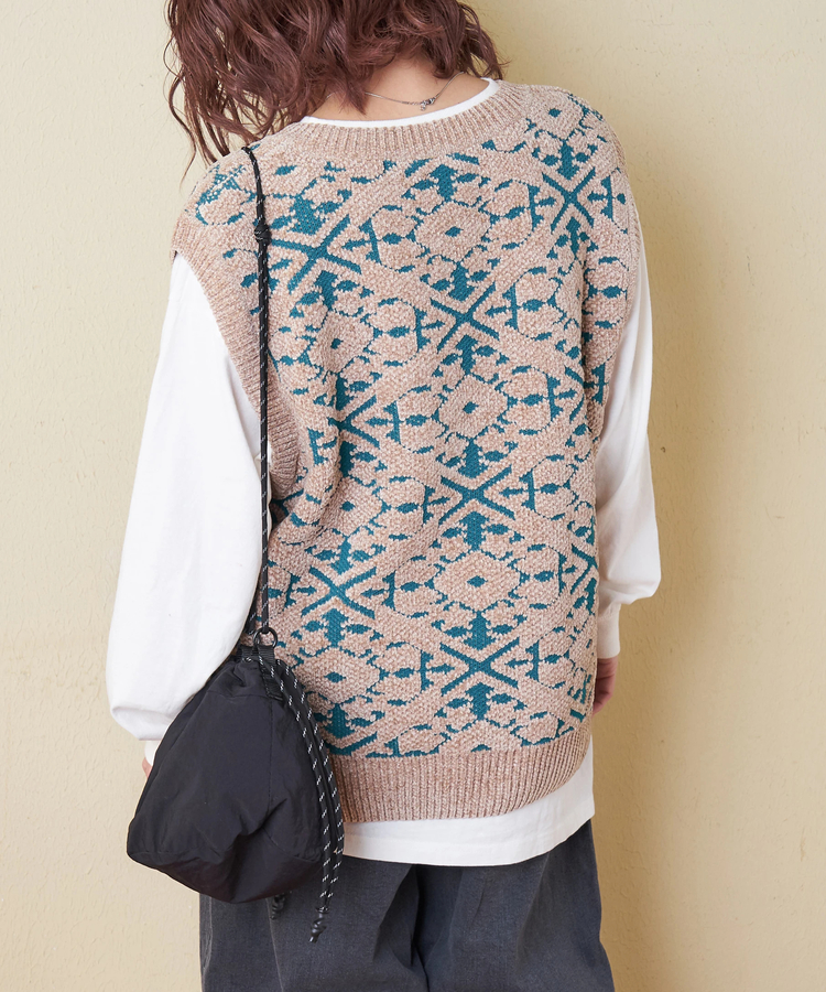 CUBE SUGAR(キューブシュガー) |【秋冬新作】モール ジャガード ニット Vネック ベスト