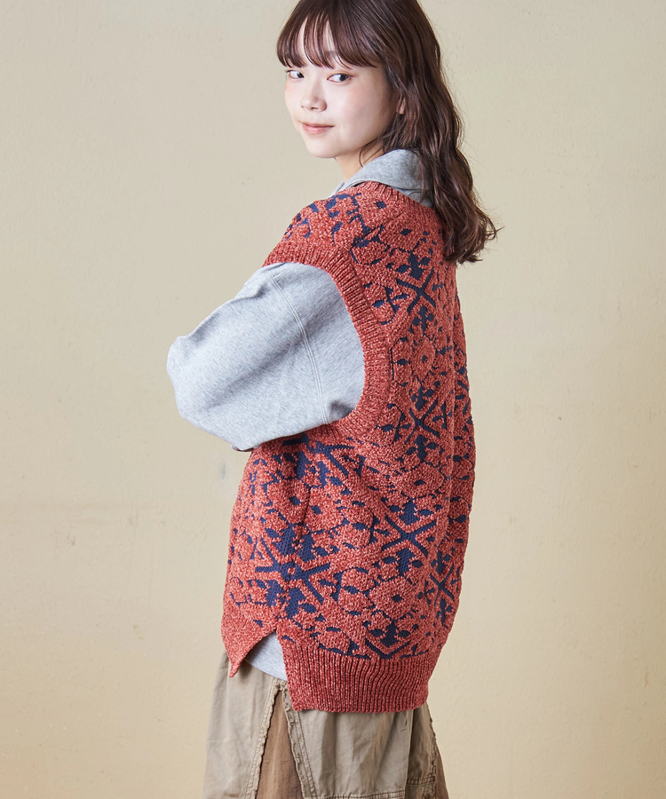 CUBE SUGAR(キューブシュガー) |【秋冬新作】モール ジャガード ニット Vネック ベスト