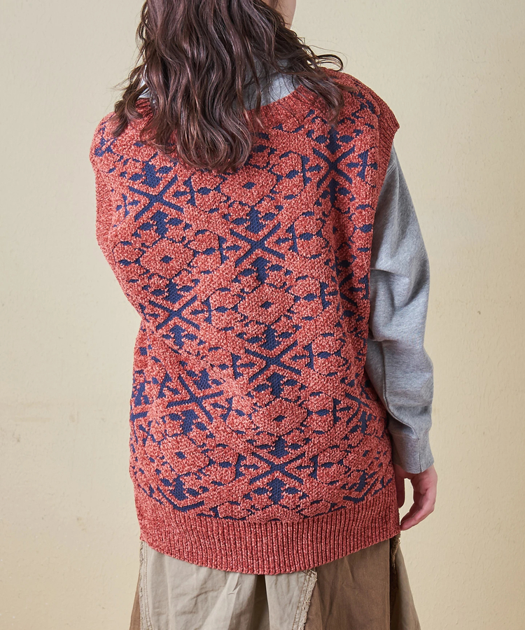 CUBE SUGAR(キューブシュガー) |【秋冬新作】モール ジャガード ニット Vネック ベスト