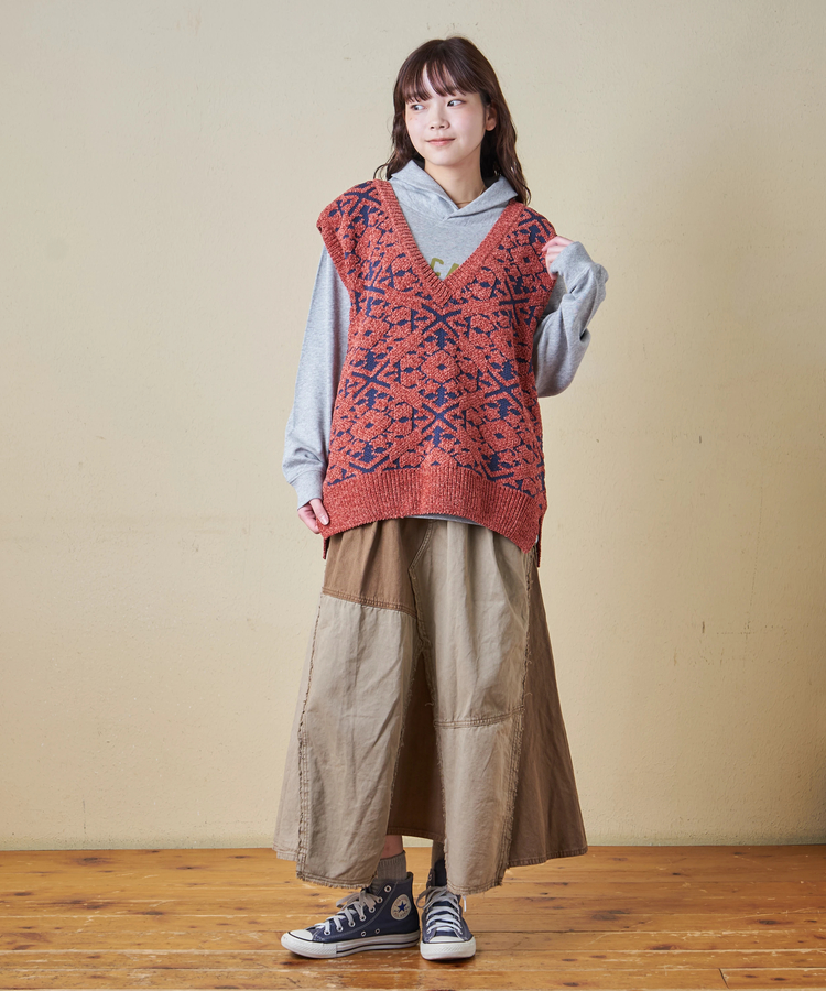 CUBE SUGAR(キューブシュガー) |【秋冬新作】モール ジャガード ニット Vネック ベスト