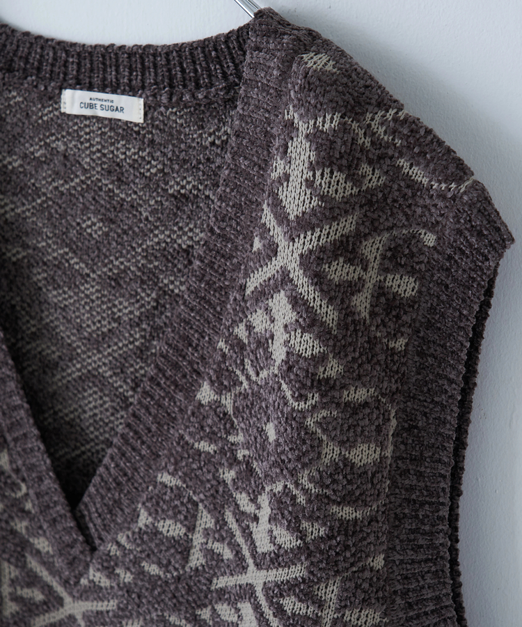 CUBE SUGAR(キューブシュガー) |【秋冬新作】モール ジャガード ニット Vネック ベスト
