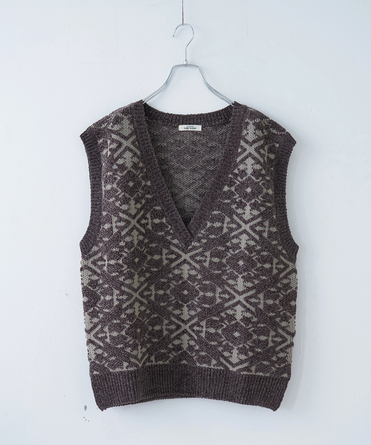CUBE SUGAR(キューブシュガー) |【秋冬新作】モール ジャガード ニット Vネック ベスト