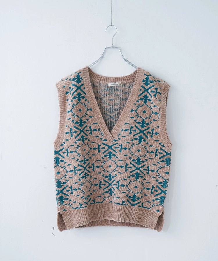 CUBE SUGAR(キューブシュガー) |【秋冬新作】モール ジャガード ニット Vネック ベスト