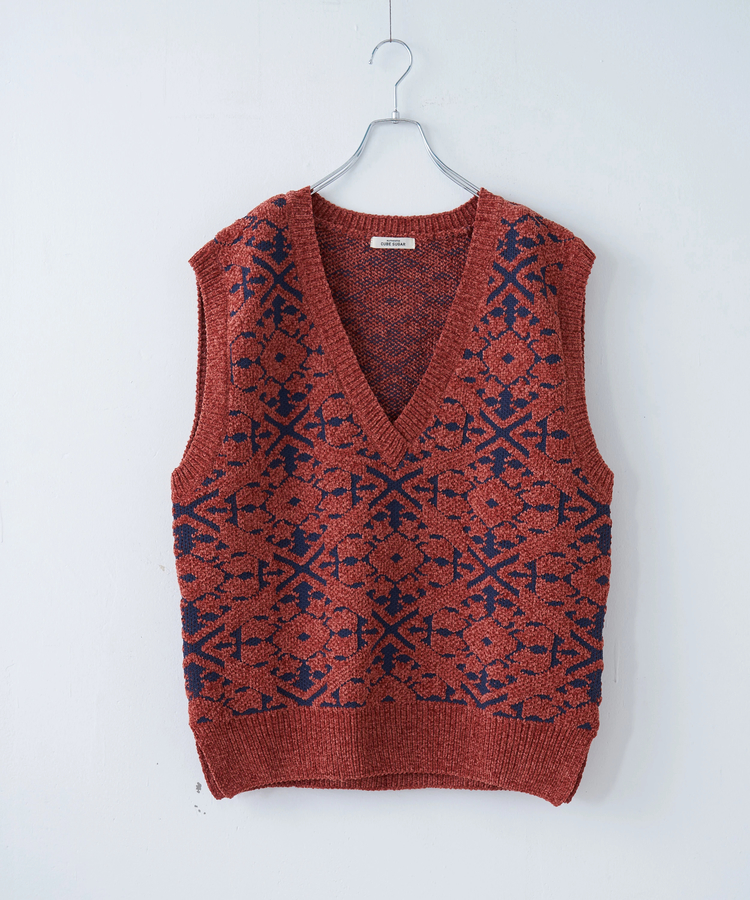 CUBE SUGAR(キューブシュガー) |【秋冬新作】モール ジャガード ニット Vネック ベスト