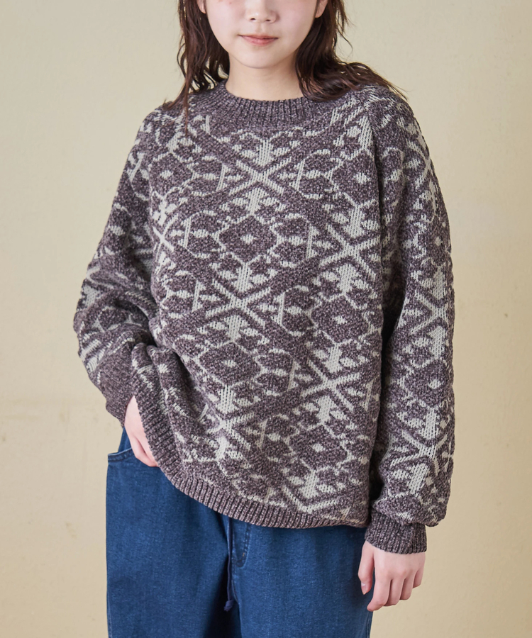 CUBE SUGAR(キューブシュガー) |【秋冬新作】モール ジャガード ニット ラグラン プルオーバー