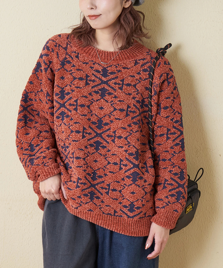 CUBE SUGAR(キューブシュガー) |【秋冬新作】モール ジャガード ニット ラグラン プルオーバー