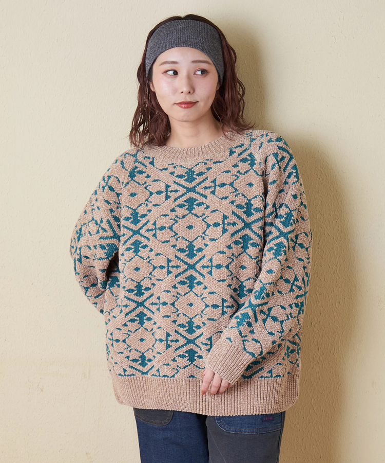 CUBE SUGAR(キューブシュガー) |【秋冬新作】モール ジャガード ニット ラグラン プルオーバー