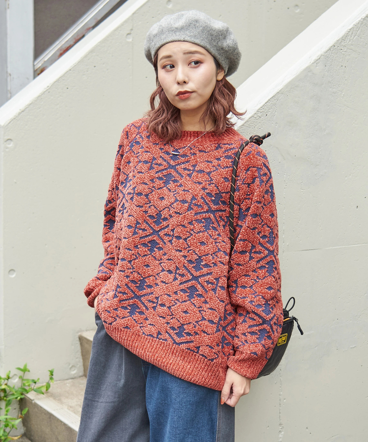 CUBE SUGAR(キューブシュガー) |【秋冬新作】モール ジャガード ニット ラグラン プルオーバー