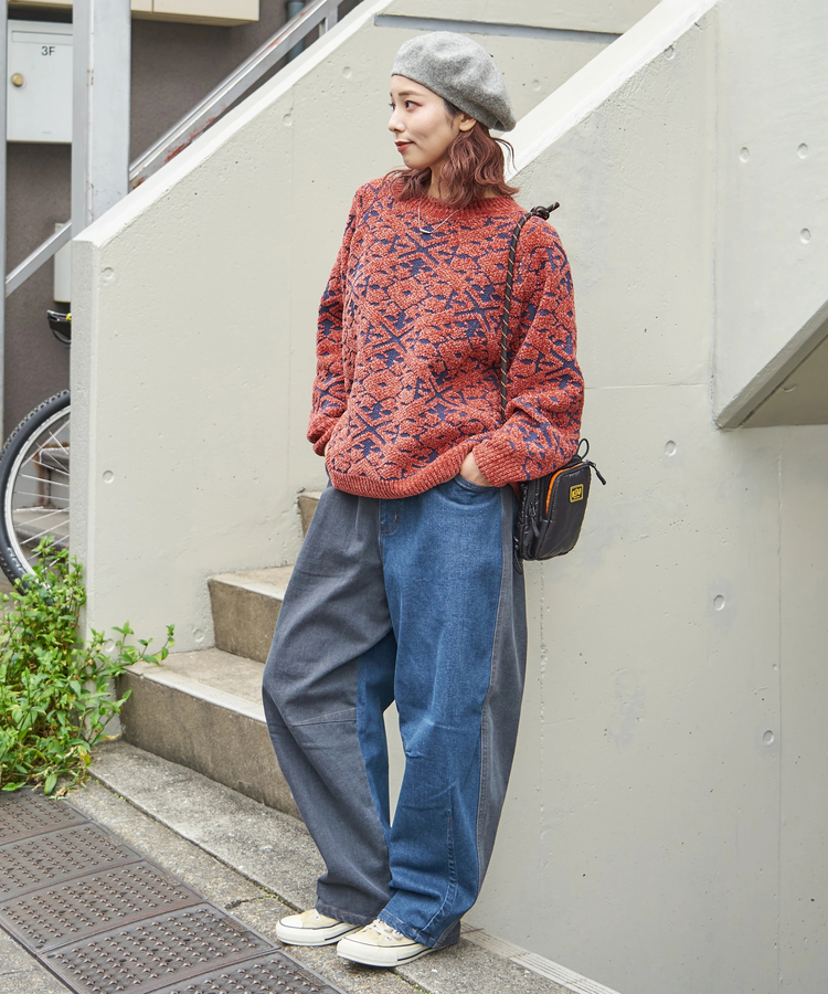 CUBE SUGAR(キューブシュガー) |【秋冬新作】モール ジャガード ニット ラグラン プルオーバー