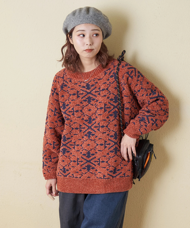 CUBE SUGAR(キューブシュガー) |【秋冬新作】モール ジャガード ニット ラグラン プルオーバー