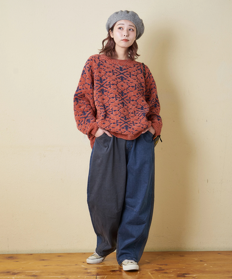 CUBE SUGAR(キューブシュガー) |【秋冬新作】モール ジャガード ニット ラグラン プルオーバー