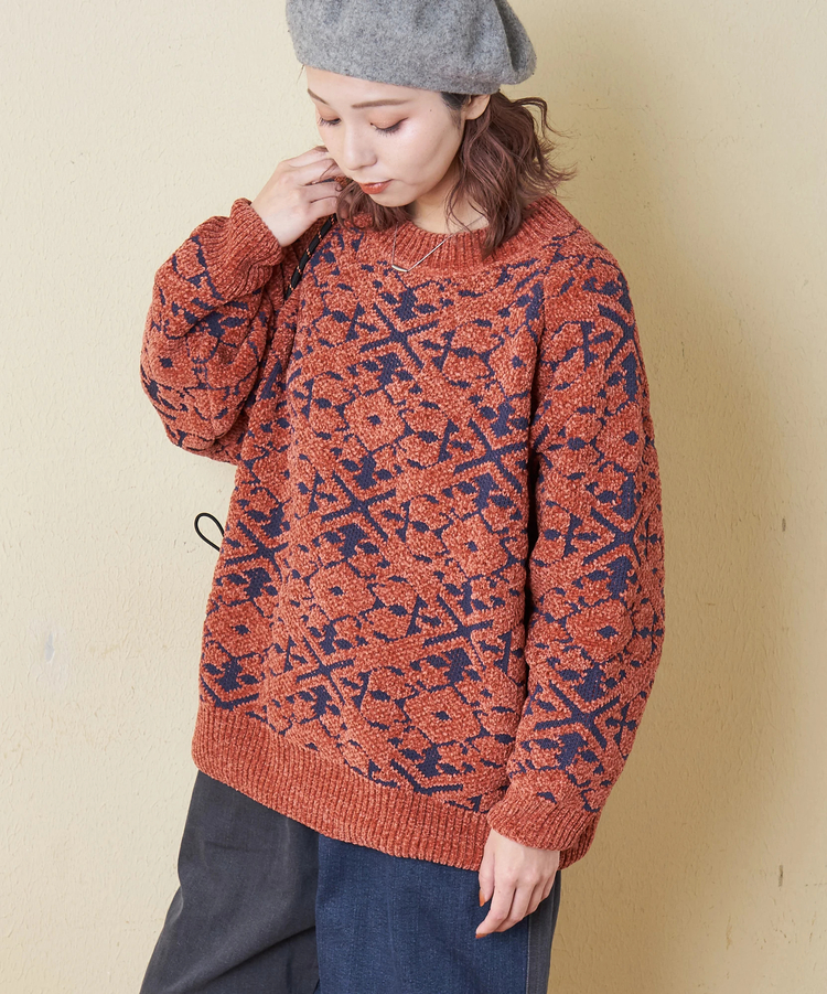 CUBE SUGAR(キューブシュガー) |【秋冬新作】モール ジャガード ニット ラグラン プルオーバー