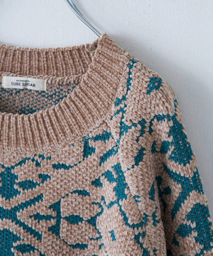 CUBE SUGAR(キューブシュガー) |【秋冬新作】モール ジャガード ニット ラグラン プルオーバー