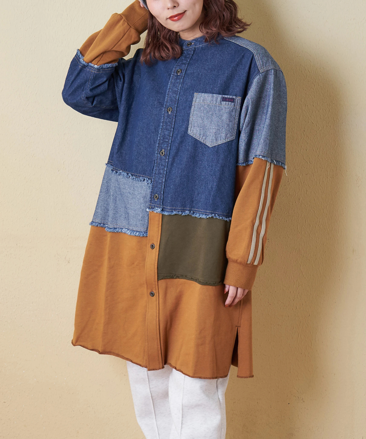 CUBE SUGAR(キューブシュガー) |【秋冬新作】8オンス デニム × スウェット リメイク風 チュニック シャツワンピース