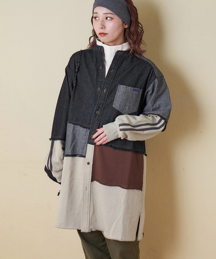 CUBE SUGAR(キューブシュガー) |【秋冬新作】8オンス デニム × スウェット リメイク風 チュニック シャツワンピース