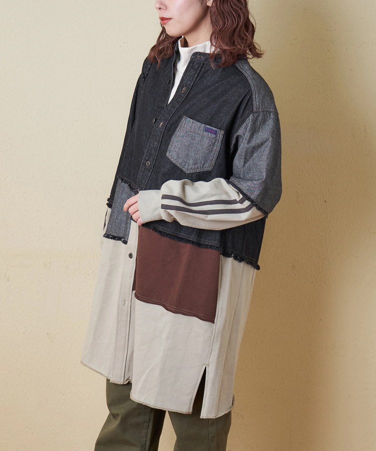 CUBE SUGAR(キューブシュガー) |【秋冬新作】8オンス デニム × スウェット リメイク風 チュニック シャツワンピース