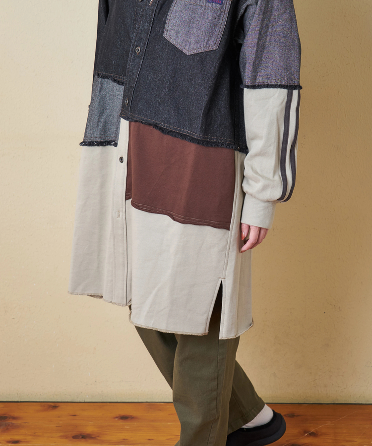 CUBE SUGAR(キューブシュガー) |【秋冬新作】8オンス デニム × スウェット リメイク風 チュニック シャツワンピース