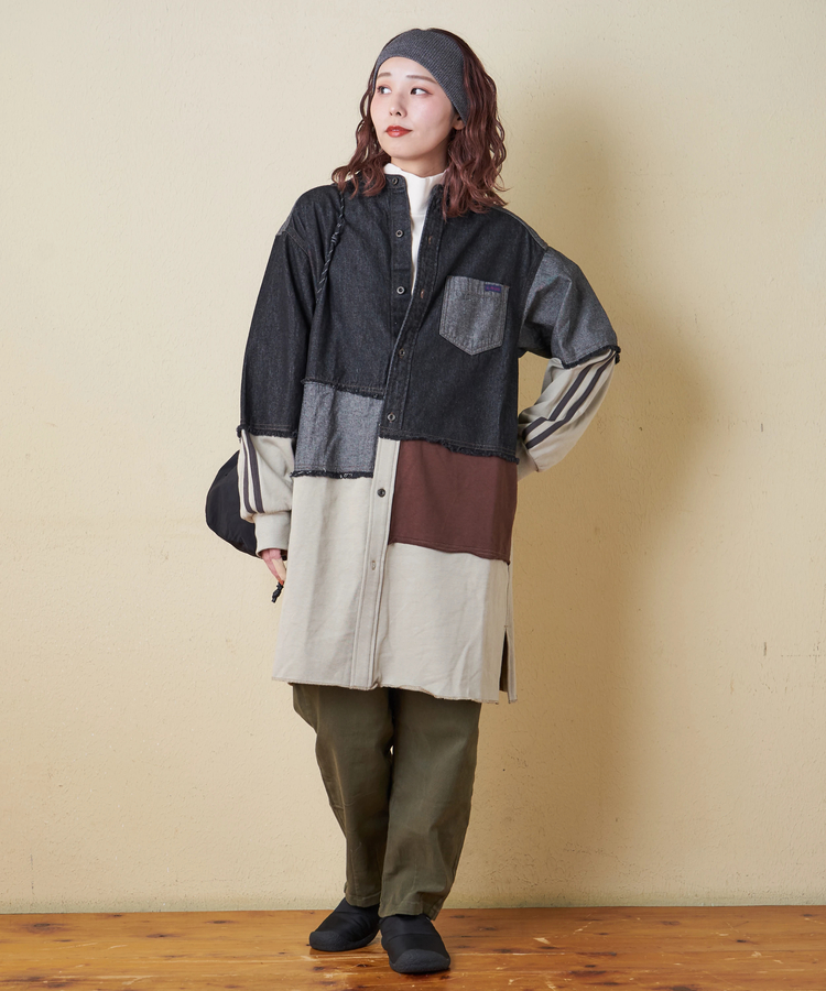 CUBE SUGAR(キューブシュガー) |【秋冬新作】8オンス デニム × スウェット リメイク風 チュニック シャツワンピース