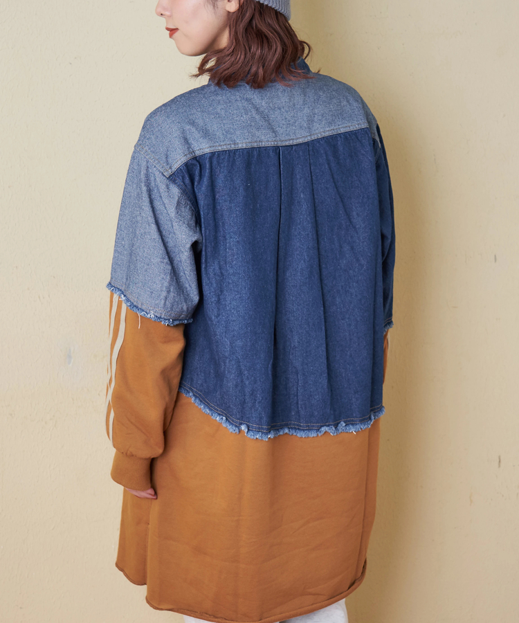 CUBE SUGAR(キューブシュガー) |【秋冬新作】8オンス デニム × スウェット リメイク風 チュニック シャツワンピース