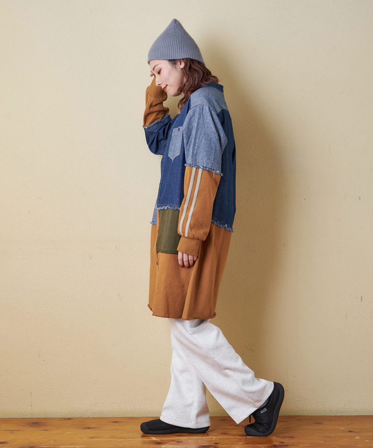 CUBE SUGAR(キューブシュガー) |【秋冬新作】8オンス デニム × スウェット リメイク風 チュニック シャツワンピース