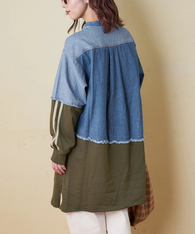 CUBE SUGAR(キューブシュガー) |【秋冬新作】8オンス デニム × スウェット リメイク風 チュニック シャツワンピース