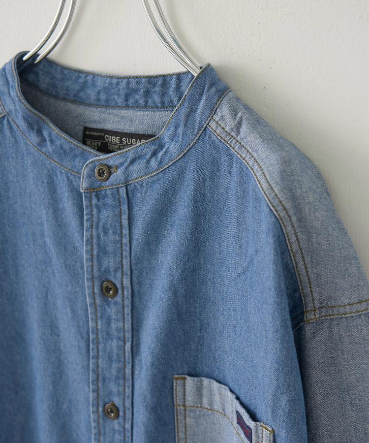 CUBE SUGAR(キューブシュガー) |【秋冬新作】8オンス デニム × スウェット リメイク風 チュニック シャツワンピース