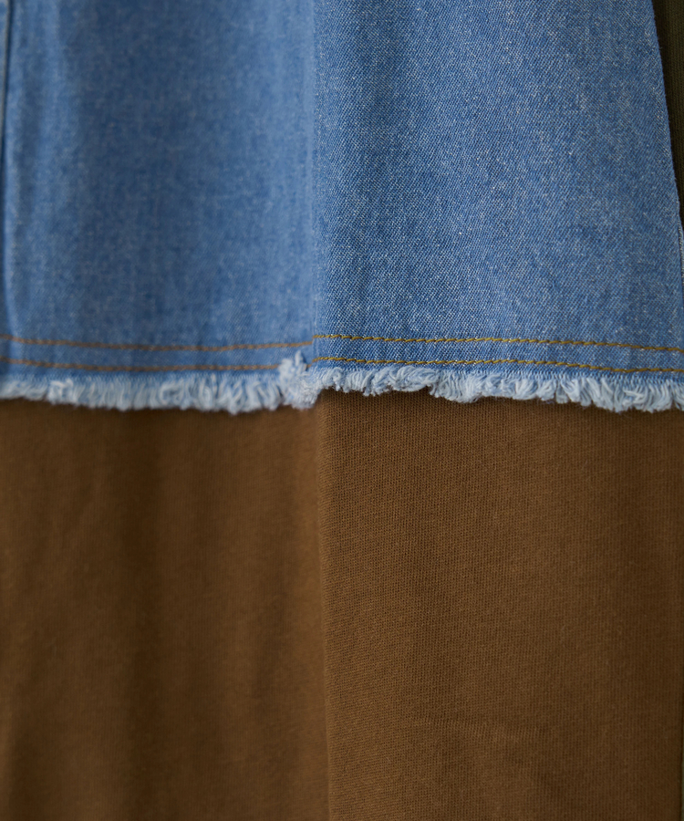 CUBE SUGAR(キューブシュガー) |【秋冬新作】8オンス デニム × スウェット リメイク風 チュニック シャツワンピース