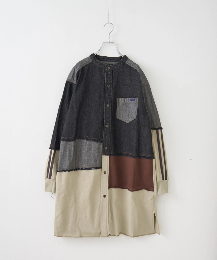 CUBE SUGAR(キューブシュガー) |【秋冬新作】8オンス デニム × スウェット リメイク風 チュニック シャツワンピース