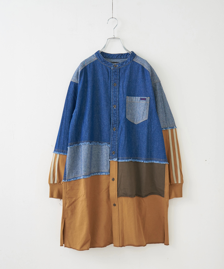 CUBE SUGAR(キューブシュガー) |【秋冬新作】8オンス デニム × スウェット リメイク風 チュニック シャツワンピース