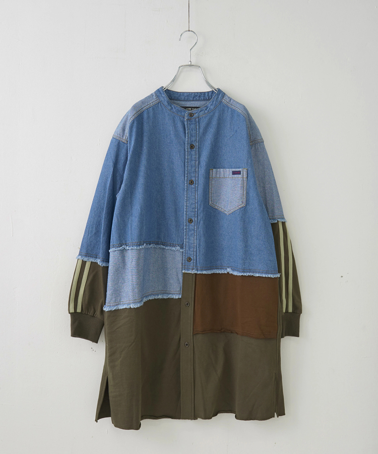 CUBE SUGAR(キューブシュガー) |【秋冬新作】8オンス デニム × スウェット リメイク風 チュニック シャツワンピース