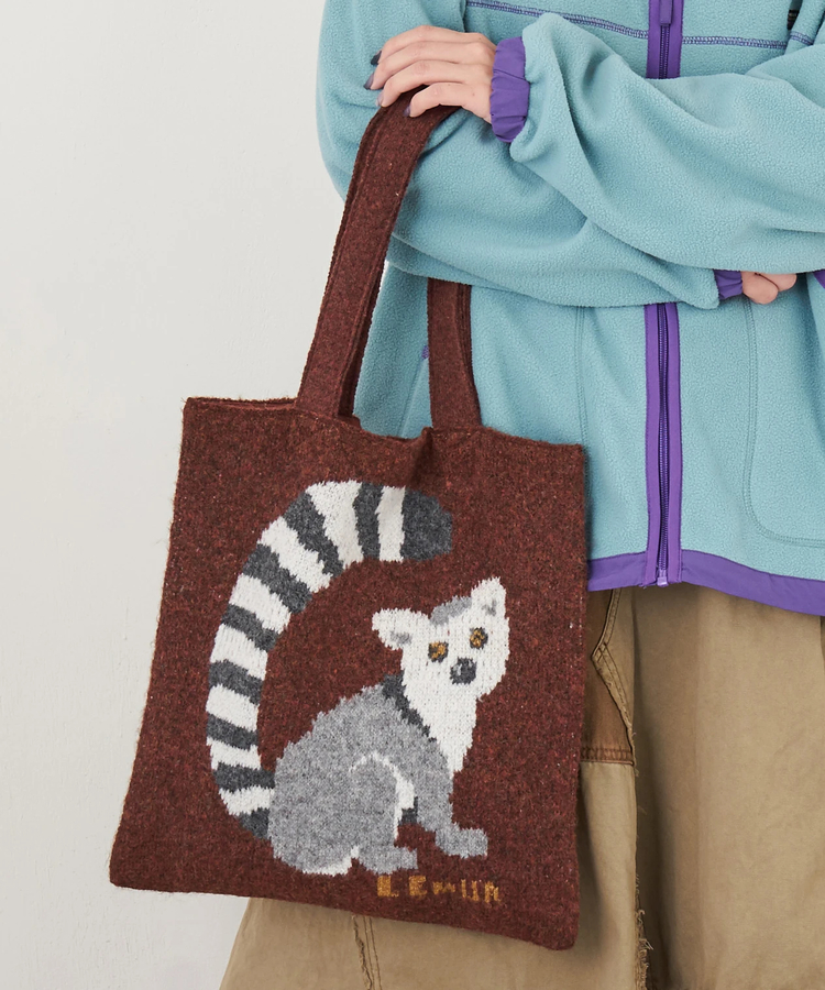 CUBE SUGAR(キューブシュガー) |【秋冬新作】リサイクル ニット アニマル柄 ジャガード トートバッグ