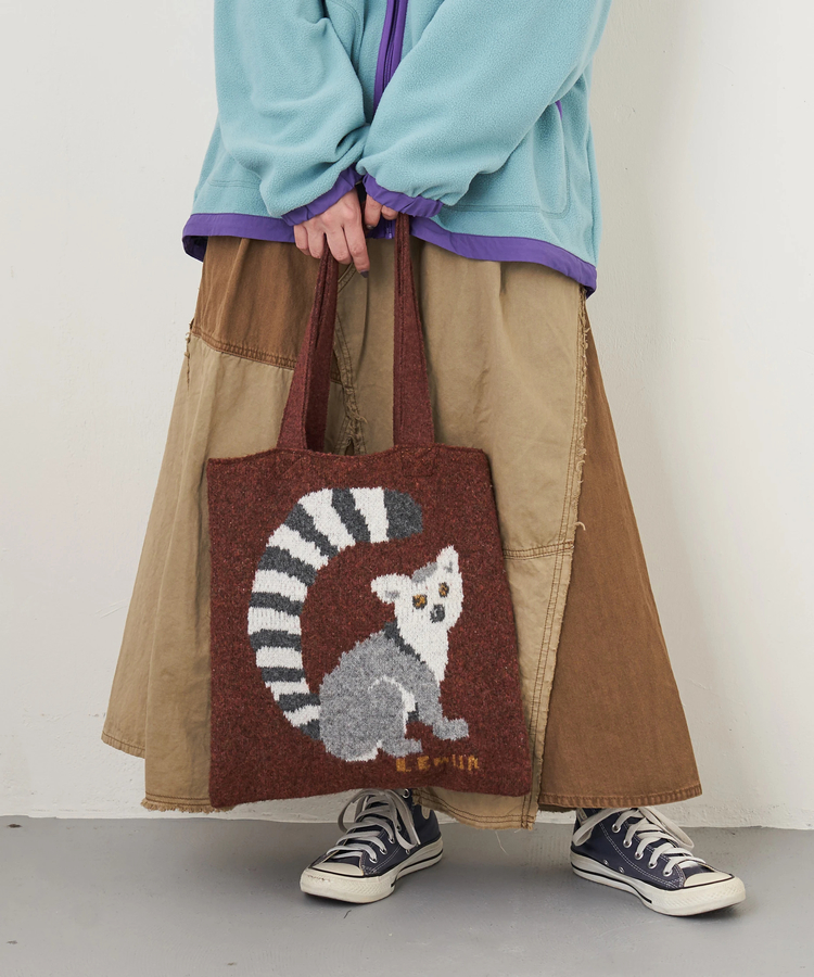 CUBE SUGAR(キューブシュガー) |【秋冬新作】リサイクル ニット アニマル柄 ジャガード トートバッグ