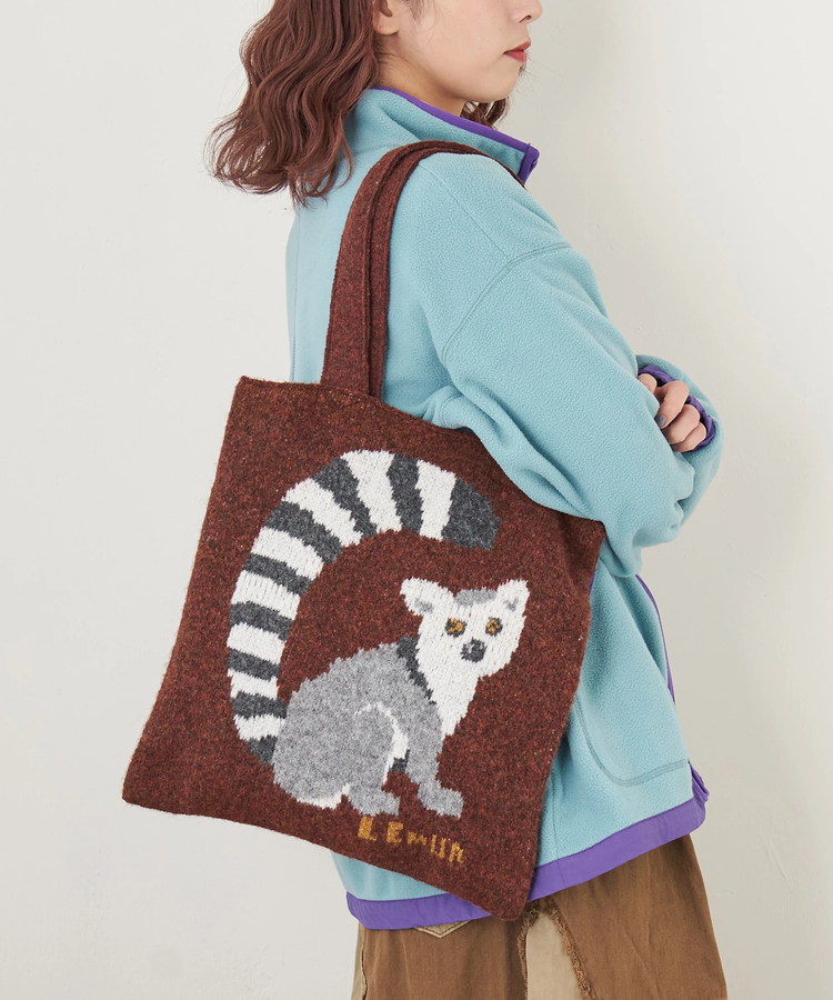 CUBE SUGAR(キューブシュガー) |【秋冬新作】リサイクル ニット アニマル柄 ジャガード トートバッグ
