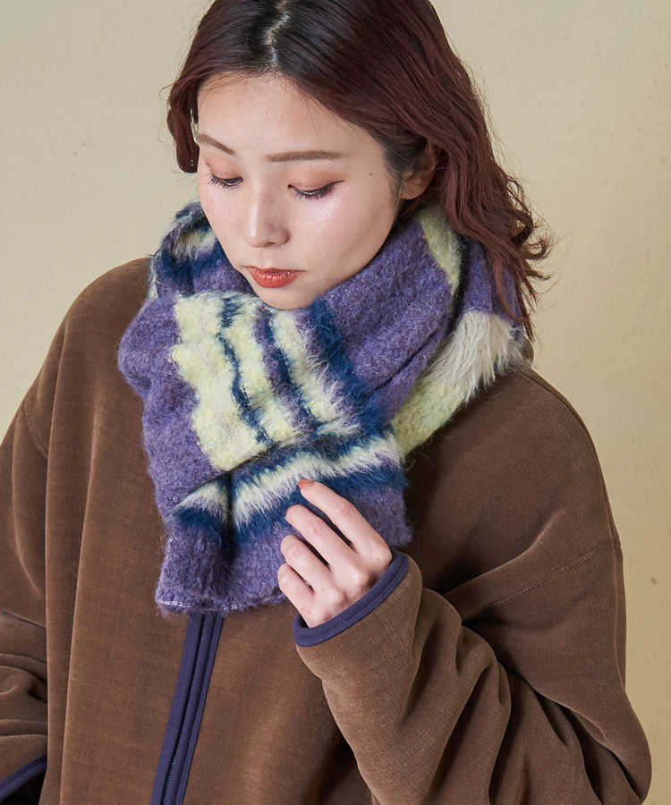 CUBE SUGAR(キューブシュガー) |【タイムセール★12/9 23:59まで】【秋冬新作】ループヤーン × シャギーヤーン ニット マルチボーダー マフラー