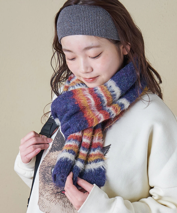 CUBE SUGAR(キューブシュガー) |【タイムセール★12/9 23:59まで】【秋冬新作】ループヤーン × シャギーヤーン ニット マルチボーダー マフラー