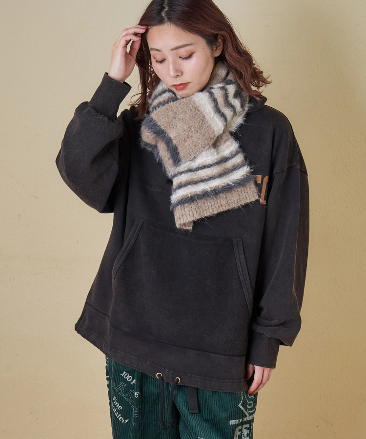 CUBE SUGAR(キューブシュガー) |【タイムセール★12/9 23:59まで】【秋冬新作】ループヤーン × シャギーヤーン ニット マルチボーダー マフラー