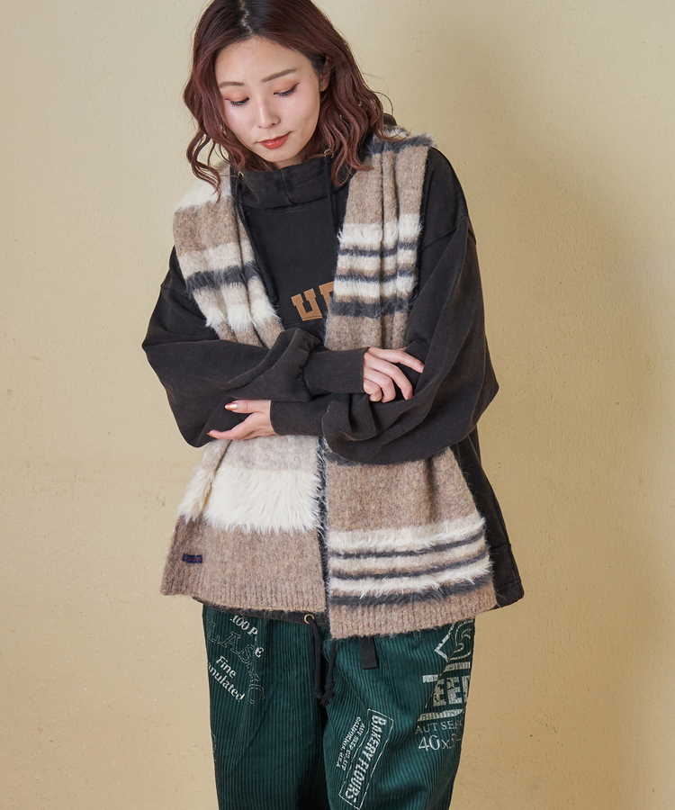 CUBE SUGAR(キューブシュガー) |【タイムセール★12/9 23:59まで】【秋冬新作】ループヤーン × シャギーヤーン ニット マルチボーダー マフラー