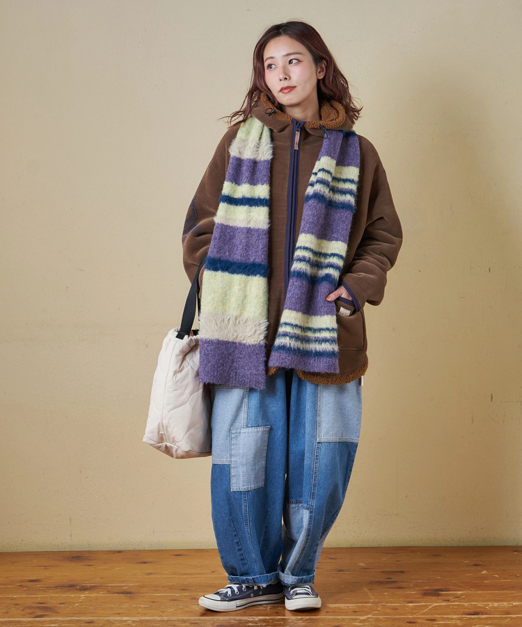 CUBE SUGAR(キューブシュガー) |【タイムセール★12/9 23:59まで】【秋冬新作】ループヤーン × シャギーヤーン ニット マルチボーダー マフラー