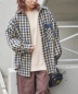 【秋冬新作】微起毛 チェック デニム使い ビッグシャツ