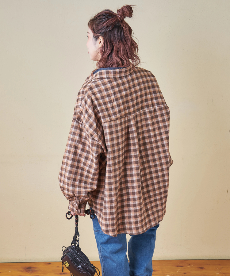 CUBE SUGAR(キューブシュガー) |【秋冬新作】微起毛 チェック デニム使い ビッグシャツ