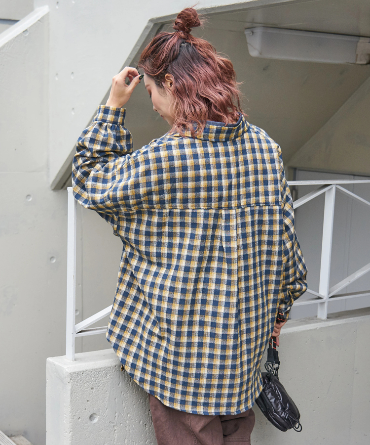 CUBE SUGAR(キューブシュガー) |【秋冬新作】微起毛 チェック デニム使い ビッグシャツ