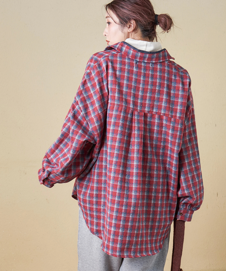 CUBE SUGAR(キューブシュガー) |【秋冬新作】微起毛 チェック デニム使い ビッグシャツ