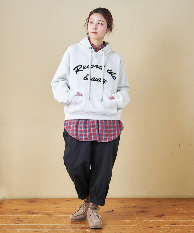 CUBE SUGAR(キューブシュガー) |【秋冬新作】微起毛 チェック デニム使い ビッグシャツ