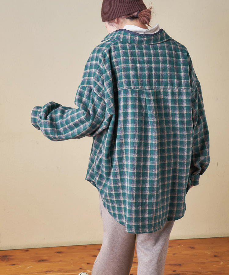 CUBE SUGAR(キューブシュガー) |【秋冬新作】微起毛 チェック デニム使い ビッグシャツ