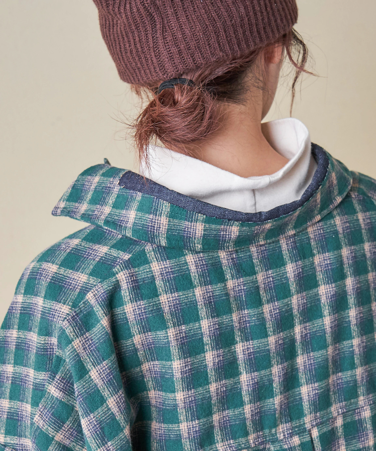 CUBE SUGAR(キューブシュガー) |【秋冬新作】微起毛 チェック デニム使い ビッグシャツ