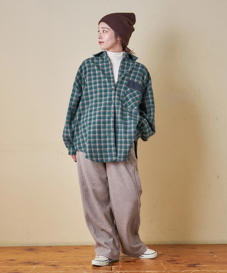 CUBE SUGAR(キューブシュガー) |【秋冬新作】微起毛 チェック デニム使い ビッグシャツ